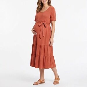 Isabel Maternity by Ingrid & Isabel Rust Tiered Midi Dress XL Short Sleeve
